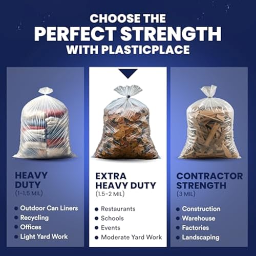 Plasticplace - W55LDC2 55-60 gallon Trash Bags │ 2 Mil │ Clear Heavy Duty Garbage Can Liners │ 38” x 58” 1 Count (Pack of 50)