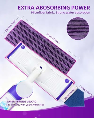 KEEPOW Power Mop Pads with Extra Scrubbing Pads Compatible with Swiffer PowerMop Refills Microfiber Wet Mops Refill Reusable Power Mop Pads Refill Deep Cleaning Hard Floor Mop Pads Replacement 8PCS - color: Purple-8 Pack