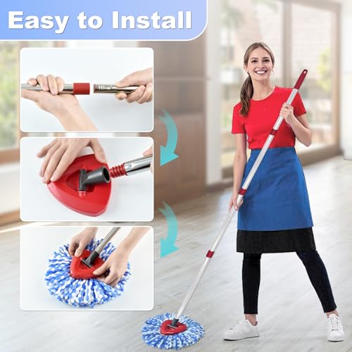 Mop Head Replacement, Base, Mop Handle for Ocedar RinseClean 2-Tank System, 2 Microfiber Mop Refills, Extendable Length 30-59" Mop Handle, Base and Scrubber for All Hard-surfaced Floor - color: Blue (2 Tank System)