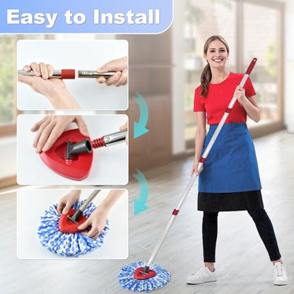 Mop Head Replacement, Base, Mop Handle for Ocedar RinseClean 2-Tank System, 2 Microfiber Mop Refills, Extendable Length 30-59" Mop Handle, Base and Scrubber for All Hard-surfaced Floor - color: Blue (2 Tank System)