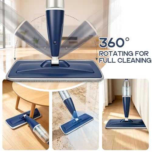 CLDREAM Microfiber Spray Mop for Hardwood Tile Floors Dust Cleaning | 3 Microfiber Washable Pads| 23.6oz Refillable Bottle|Dry Wet Use Mops with Sprayer for Home Kitchen Tile Wood Vinyl Laminate - color: Blue