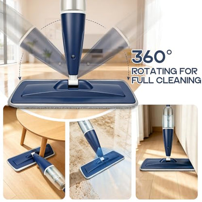 CLDREAM Microfiber Spray Mop for Hardwood Tile Floors Dust Cleaning | 3 Microfiber Washable Pads| 23.6oz Refillable Bottle|Dry Wet Use Mops with Sprayer for Home Kitchen Tile Wood Vinyl Laminate - color: Blue