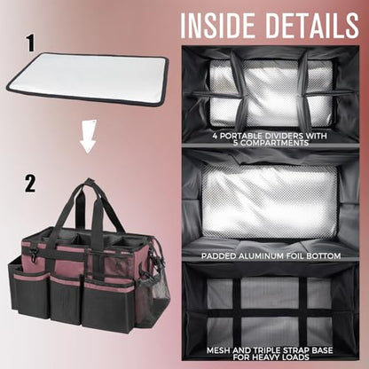 SCAVATA Wearable Cleaning Caddy, Cleaning Caddy Supplies Organizer with Handle & Shoulder Straps for Housekeepers, Under Sink & Car Cleaning Tool Organizers Bag with 4 Foldable Divider (LotusPink) - color: LotusPink