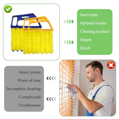 DXNQ 2 PCS Blind Cleaner Duster Tool, Window Venetian Hand-held 7 Finger Dusting Cleaner Brush, Blinds Cleaning Brush Tool for Window Shutters Air Conditioner, Car Accessories (Blue+Yellow) - color: Blue+yellow