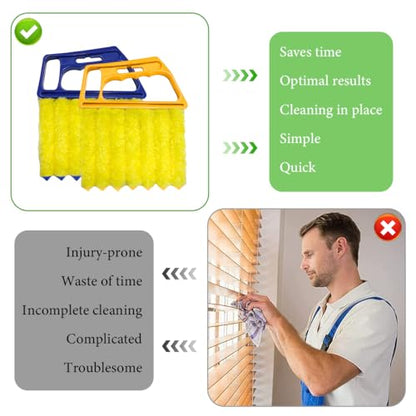 DXNQ 2 PCS Blind Cleaner Duster Tool, Window Venetian Hand-held 7 Finger Dusting Cleaner Brush, Blinds Cleaning Brush Tool for Window Shutters Air Conditioner, Car Accessories (Blue+Yellow) - color: Blue+yellow