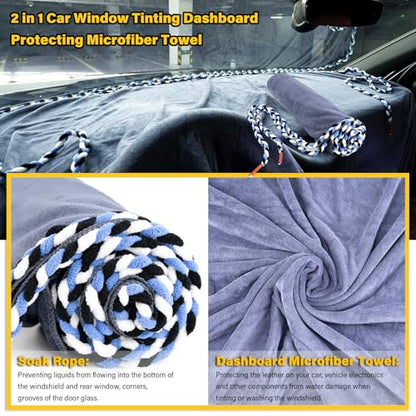Gomake Window Tint Dash Cover Towel Absorbent Car Dashboard Protection Microfiber Towel Strand Soak Rope Car Windshield Back Window Tinting Tools with Bulldozer Squeegee Scrubber Paddle Squeegee