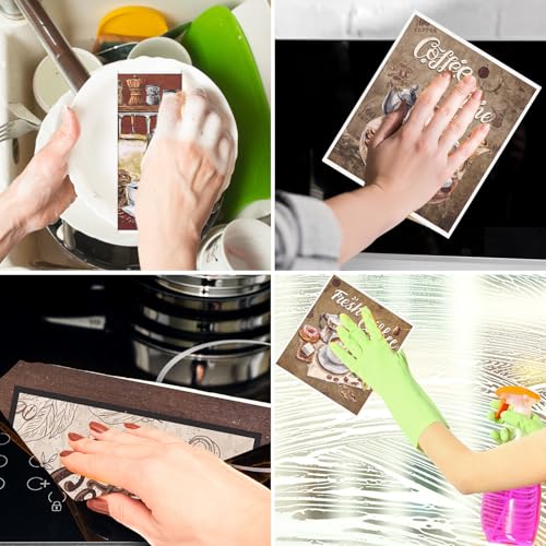 Reusable Swedish Dishcloths for Kitchen, 6PCS Coffee Theme Cellulose Sponge Paper Towels Washable, Absorbent Fast Drying Swedish Dish Cloth for Home Cleaning - style: Coffee
