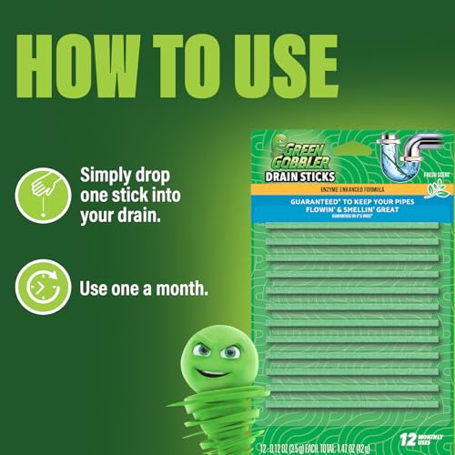 Green Gobbler Drain Cleaner & Deodorizer FRESH SCENT Sticks for Toilet Tanks, Sinks, Bathtub Drains, Washing Machine Drains and Garbage Disposals - 24 Pieces - size: 12 Count (Pack of 2)