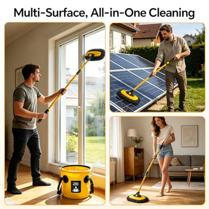 7-in-1 Car Wash Kit with 20L Collapsible Bucket, 15° Curved Mop with 40.5" Long Handle, 0.84mm Reinforced Aluminum Pole, Professional Car Cleaning Supplies for SUV, Trucks & RVs-Yellow. - color: Yellow