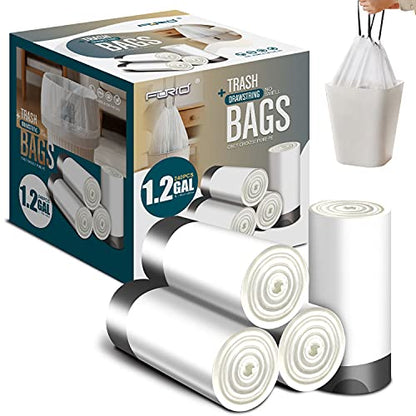 FORID Mini Drawstring Trash bags - 1.2 Gallon White Plastic Garbage Bags 240 Count Small Can Liners for Bathroom Bedroom Office Home 5 Liter (1-2 Gal) - Durable & Thick Trash Bag - color: Most Value: 1.2 Gallon - 240 Pack