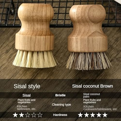 2 Pcs Bamboo Dish Brush, Palm Round Mini Pot Brush Natural Scrub Brush Durable Scrubber Cleaning Kit with Union Fiber for Cleaning Pots and Pans