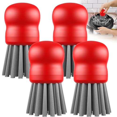Mini Dish Brush for Cleaning Chicken Shredder, Palm Brush Dish Scrubber with Ergonomic Grip, Kitchen Brush for Washing Dishes, Pans, Pots, Sink (4, Red) - color: Red