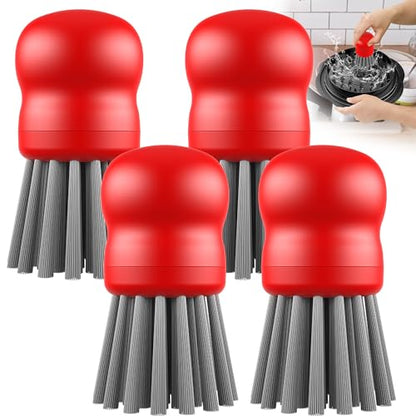 Mini Dish Brush for Cleaning Chicken Shredder, Palm Brush Dish Scrubber with Ergonomic Grip, Kitchen Brush for Washing Dishes, Pans, Pots, Sink (4, Red) - color: Red
