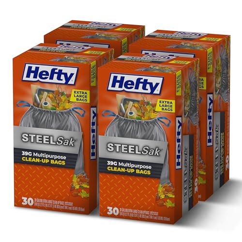 Hefty Steelsak Heavy Duty Large Trash Bags,Gray,Unscented,39 Gallon,30 Count (Pack of 4) - size: 30 Count (Pack of 4)