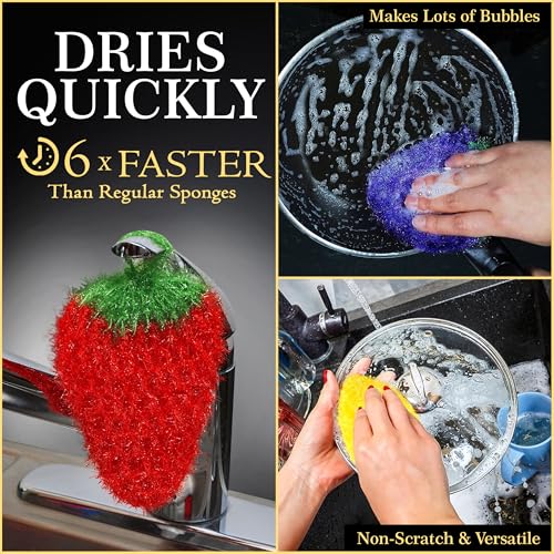 Dish Scrubbie Non-Scratch Dish Scrubber-Long Lasting & Odorless, Safe on Non-Stick, Cast Iron, Glass and Other Surfaces, Reusable Kitchen Sponge Alternative for Kitchen, Bathroom & Floors (Pack of 5)