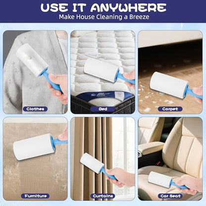Extra Sticky Lint Roller for Cat Dog Hair, 960 Sheets, 2 Handles | 8 Rolls Total, Extra Sticky for Pet Hair on Clothes, Couch, Furniture and Car Seats - size: 2 Handles + 6 Refills + 960 Sheets