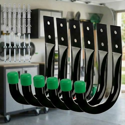 Heavy Duty Metal Wall Hooks 6 Pack, Large 3.5" Utility J Hooks for Garage Organization and Storage, Wall Mount Hangers for Extension Cords Tools Coats Backpacks and Bags, Indoor Outdoor Use, Green - color: Green