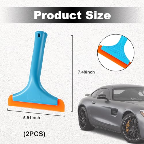 Ziciner Small Silicone Window Squeegee, Car Windshield Water Blade Squeegee, Multifunctional Auto Squeegee with 5.9 Inch Blade and Non-Slip Handle for Car Window, Home Cleaning (Blue-2PCS) - color: Blue-2pcs
