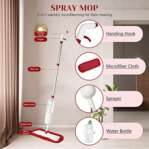 Spray Mop for Floor Cleaning, Wet Dry Microfiber Mop with 4 Washable Pads 650 ml Refillable Bottle and 1 Scraper for Home Kitchen Hardwood Laminate Wood Vinyl Ceramic Tiles Wooden Floor