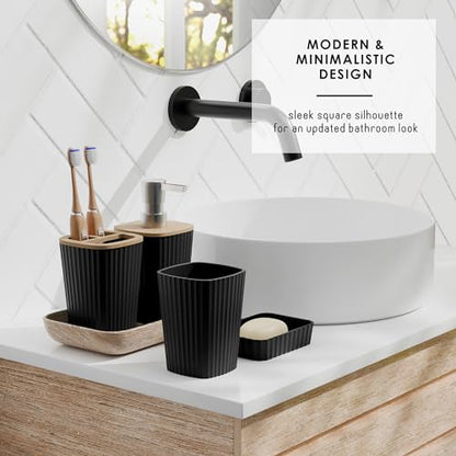 Clara Clark Bathroom Accessories Set - Bathroom Set, Bathroom Sets with Shower Curtain and Rugs, Shower Curtain Set with Bathroom Trash Can - Black - 22PC - color: Black, size: Complete Set + Bath Rugs