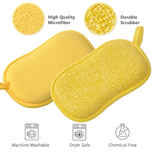 Multipurpose Kitchen Scrub Sponges, Heavy Duty Cleaning Non-Scratch Scrub Sponge, Reusable Microfiber Sponge for Household Cleaning, Six Color Packaging (6pcs)