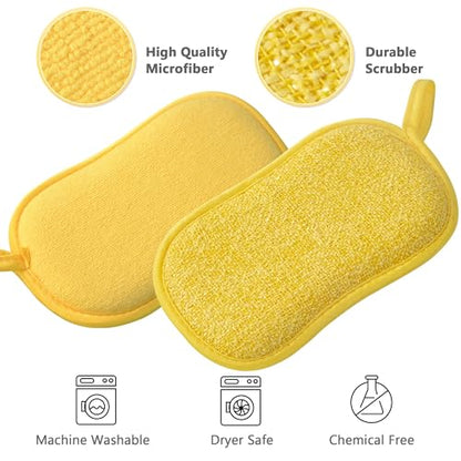 Multipurpose Kitchen Scrub Sponges, Heavy Duty Cleaning Non-Scratch Scrub Sponge, Reusable Microfiber Sponge for Household Cleaning, Six Color Packaging (6pcs)