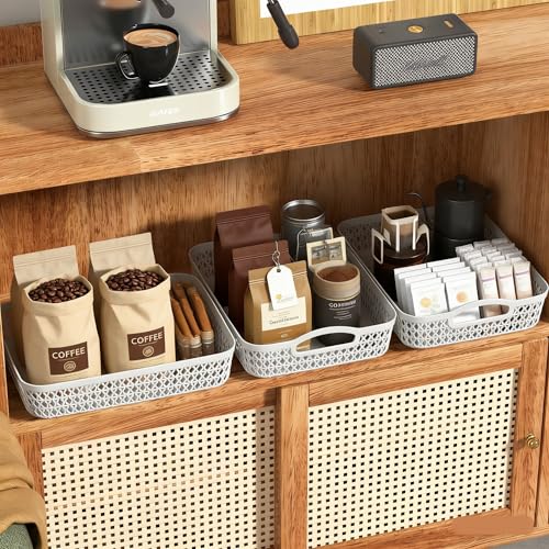 Set of 6 Large Baskets for Organizing 13.5 x 10 x 2.9 Inch, Desktop File Paper Letter Organizer Tray, Plastic Organizer for Office Pharmacy Dorm Kitchens Closets Shelves (White) - size: Large
