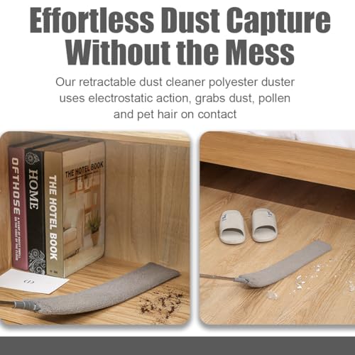 Retractable Dust Gap Cleaner, 53/98IN Retractable Gap Dust Cleaning, Extendable Microfiber Flat Duster with Bendable & Removable Head, Washable for Cleaning Under Furniture (Gray, 2.5m) - color: Gray, size: 2.5m