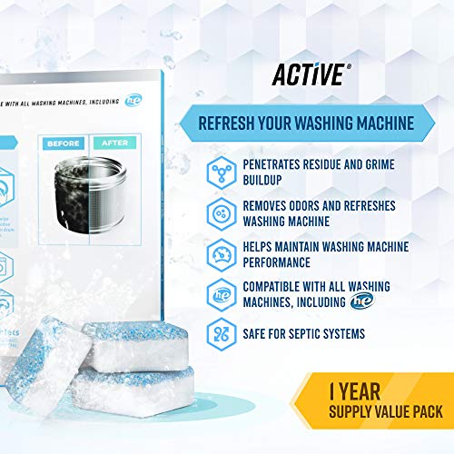 Washing Machine Cleaner Descaler 24 Pack - Deep Cleaning Tablets For HE Front Loader & Top Load Washer, Septic Safe Eco-Friendly Deodorizer, Clean Inside Drum and Laundry Tub Seal - 12 Month Supply - style: 24 Tablets