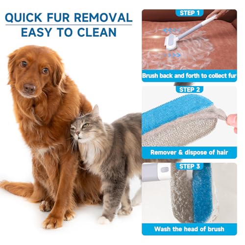 Cat and Dog Hair Remover for Couch & Furniture, Better Than Lint Rollers for Pet Hair, Reusable, Washable Fur Cleaner for Carpets, Clothing, Bedding, Portable Multi-Surface Tool for Home & Car