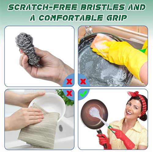 Hsei 20 Pcs Green Kitchen Scrub Dish Brush Bulk with 11 Inch Anti Slip Handle Cleaning Dish Scrubber with Stiff Bristles Washing Scrub Brushes for Housekeeping for Pots and Pans, Kitchen Sink - color: Green