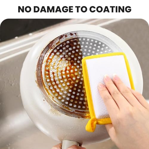 Reusable Washing Up Sponge,Multi-Purpose Absorbent Sponge,Dual-Sided Kitchen and Bathroom Cleaning Products,Bowl Dish Cleaning Pad Scrubber,Kitchen Dishwashing Cleaning Tool 5 Pcs - color: Yellow