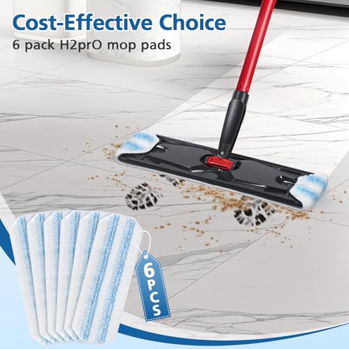 6 Pack H2prO Mop Pads Compatible with O Ceda H2PrO Flat Mop System, 100% Microfiber Mop Head Replacements, Washable and Reusable for H2prO Mop Refills, White - color: 6 Pack-white