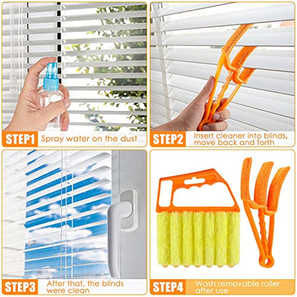 4 Pcs Window Venetian Blind Cleaner Duster Tool 7 Finger Blind Rush and Shutter Cleaner Brush Hand-held Window Shutter Air Conditioner Duster for Dirt(Yellow, Orange) - color: Yellow, Orange