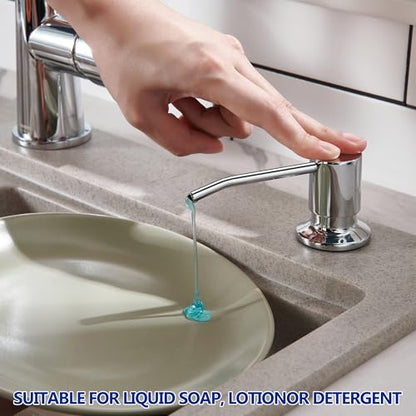 Soap Dispenser for Kitchen Sink Chrome, Sink Soap Dispenser Stainless Steel Refill from The Top Built in Sink Soap Dispenser with 17 OZ Soap Bottle - color: Chrome