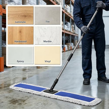 Masthome 39" Commercial Dust Mop with 64" Long Handle, Heavy Duty Wet Dry Floor Mop with 2 Reusable Microfiber Pads, 360° Rotating Industrial Mop for Hardwood Tile Marble Warehouse Gym Office Home - color: Extra Large Blue