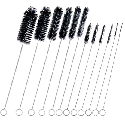 Brush Family Straw Cleaner Brush Set,12 Pieces Extra Long Pipe Water Bottle Brushes for Cleaning Reusable Drinking Straws,Bird Feeders,Pipes,Black (12pcs Different diameters Set) - size: 10-12 inch mixed diameters set (12pcs)