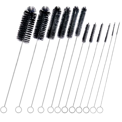 Brush Family Straw Cleaner Brush Set,12 Pieces Extra Long Pipe Water Bottle Brushes for Cleaning Reusable Drinking Straws,Bird Feeders,Pipes,Black (12pcs Different diameters Set) - size: 10-12 inch mixed diameters set (12pcs)