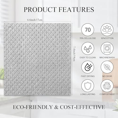 6 - Pack Swedish Kitchen Dish Cloths - Reusable Paper Towels for Counters & Dishes - Eco Friendly Cellulose Sponge Cloth (Grey) - color: B-grey