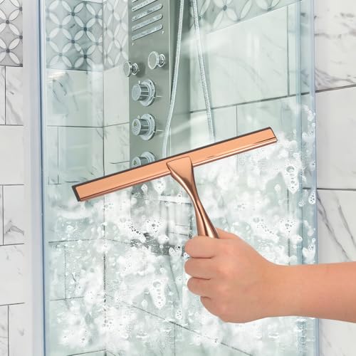 Stainless Steel Window Squeegee with Copper Silicone Handle, Shower Glass and Mirror Cleaning Tool, Household Bathroom and Car Cleaning Scraper