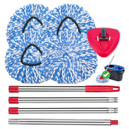 4 Pack Spin Mop Replacement Heads Compatible for O Ceda RinseClean 2 Tank System, Microfiber Mop Refills,Deep Cleaning, with 4.33in Core Base and Handles