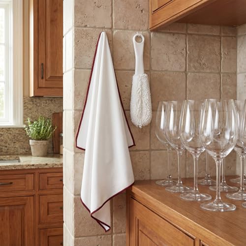3 Pcs Wine Glass Cleaner Set Large Microfiber Polishing Cloths Wine Glass Cleaning Brush Lint-Free Drying Towels for Stemware Glassware Bar Restaurant Kitchen Supplies(White) - color: White