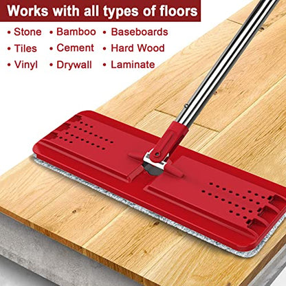 BOSHENG Hands-Free Mop and Bucket Set with 3 Washable Pads, Wet/Dry Floor Cleaning System, Red/Black - size: Mop and Buckets Set with 3 Pads Red