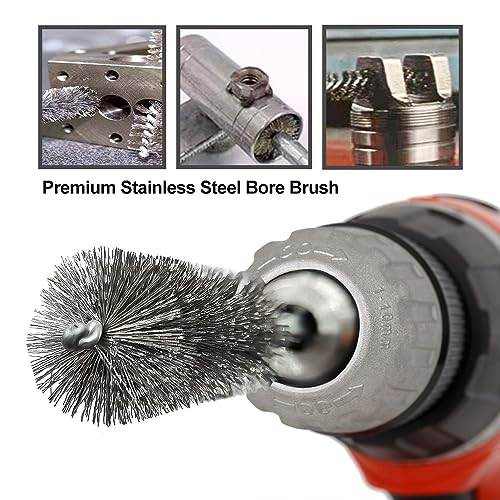 ASNOMY 5Pcs 1/2" Stainless Steel Bore Brush Set, Stainless Steel Bristles, Twisted Wire, 1/4" Hex Shank - style: 5Pcs 13mm | 1/2" Inch