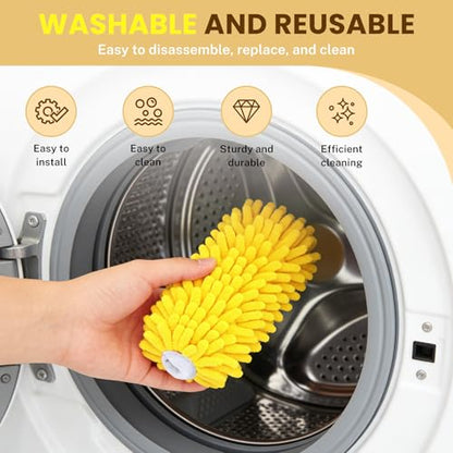 SetSail Dusters for Cleaning 4pcs Small Microfiber Duster Refills with 1 Handle Reusable Duster Refill Compatible with Swiffer Washable Duster Cleaner Kit for Furniture, Blind - color: Yellow