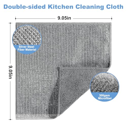 10pcs New Upgrade 2-Layer Microfiber Wire Dishcloth,Non-Scratch Wire Dishwashing Rags for Wet and Dry,Metal Scrubbers, Kitchen Miracle Cleaning Dish Rags for Cookware,Sinks, Dishes,Stove,Grey - color: 10pcs Grey