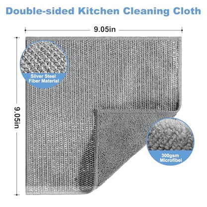 10pcs New Upgrade 2-Layer Microfiber Wire Dishcloth,Non-Scratch Wire Dishwashing Rags for Wet and Dry,Metal Scrubbers, Kitchen Miracle Cleaning Dish Rags for Cookware,Sinks, Dishes,Stove,Grey - color: 10pcs Grey