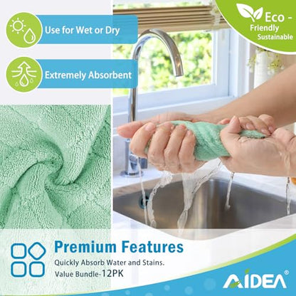 AIDEA Kitchen Towels, 12 Pack Absorbent Coral Fleece Dish Towels, No Odor Reusable Dish Cloths, Microfiber Cleaning Cloths, Fast Drying Dishcloths, 6.3" x10.4" - size: 6.3" x10.4" (Pack of 12)