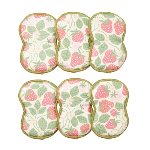 Sponge Set in Strawberry, 6 Pack Super Absorbent Washable Reusable Cleaning Sponges Made from Recycled Materials, Durable Eco Friendly Kitchen Sponges - color: Strawberry