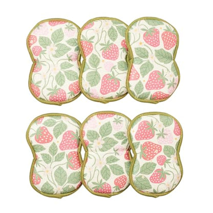 Sponge Set in Strawberry, 6 Pack Super Absorbent Washable Reusable Cleaning Sponges Made from Recycled Materials, Durable Eco Friendly Kitchen Sponges - color: Strawberry